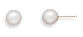 Grade AAA 6.5-7mm Cultured Akoya Pearl Earrings with 14K Yellow Gold Posts and Earring Backs