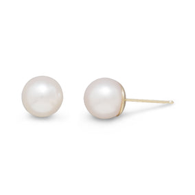 Grade AAA 7-7.5mm Cultured Akoya Pearl Earrings with 14K Yellow Gold Posts and Earring Backs