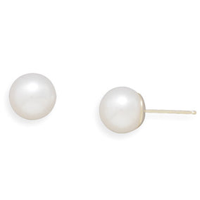 7.5-8mm Cultured Freshwater Pearl Stud Earrings with 14K Yellow Gold Posts and Earring Backs