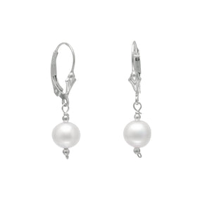 7mm White Cultured Freshwater Pearl with Bead Lever Earrings