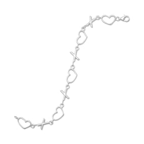 7.5" Polished "X" & Cut Out Heart Bracelet