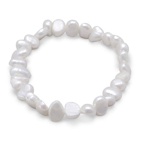 White Cultured Freshwater Pearl Stretch Bracelet