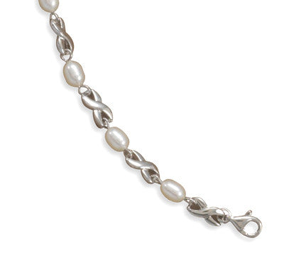 7.25" Rhodium Plated Bracelet with Cultured Freshwater Pearls