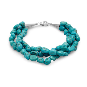 7.5" Triple Strand Reconstituted Turquoise Nugget Bracelet