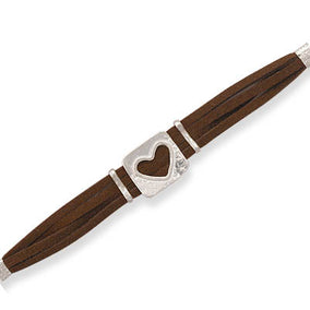 6"+1" Extension Four Strand Suede Heart Bracelet