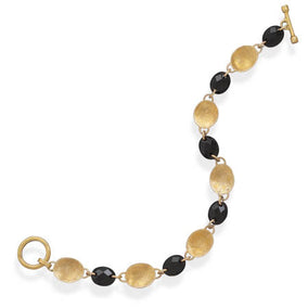 7.75" 14 Karat Gold Plated Black Onyx Bracelet
