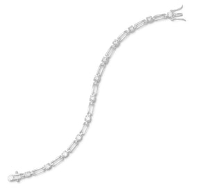 7.75" Alternating CZ and Polished Bar Bracelet