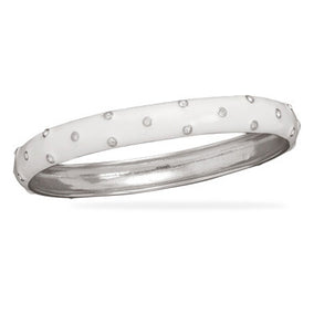 White Enamel Bangle Bracelet with Crystals