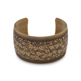 Oxidized Brass Cuff with Floral Design