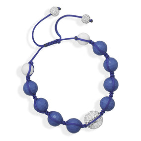 Adjustable Macrame and Blue Bead Bracelet
