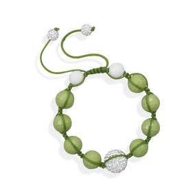 Adjustable Macrame and Green Bead Bracelet