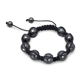 Adjustable Macrame and Hematite Bead Bracelet