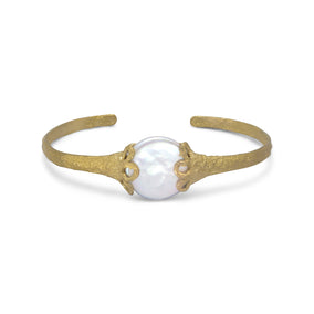 Brass Cuff with Cultured Freshwater Pearl