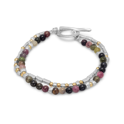 7.5" Two Tone Toggle Bracelet with Tourmaline Beads