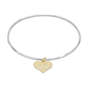 Textured Bangle with 14 Karat Gold Plated Heart Charm