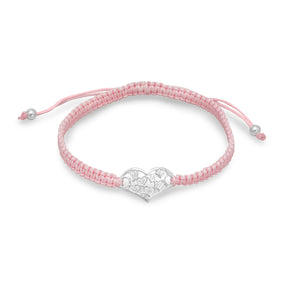 Adjustable Cord CZ Heart Bracelet