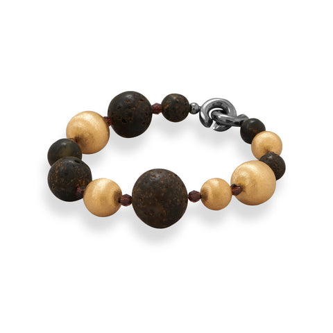 8.5" Baltic Amber and 14 Karat Gold Plated Bead Bracelet