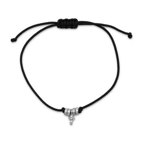 Adjustable Cord Bracelet with Rhodium Plated Cross Charm