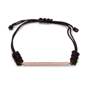 Adjustable Cord Bracelet with 14 Karat Rose Gold Plated CZ Bar