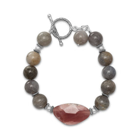 8" Handmade Labradorite and Rhodocrosite Toggle Bracelet