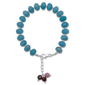 7.5" + 1" Handmade Blue Quartz and Ruby Bead Bracelet