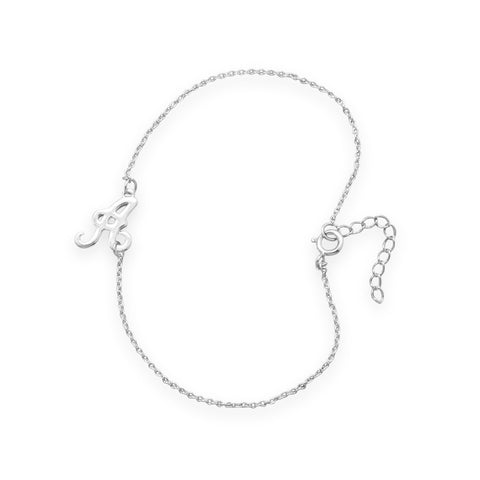 Rhodium Plated Script "A" Bracelet