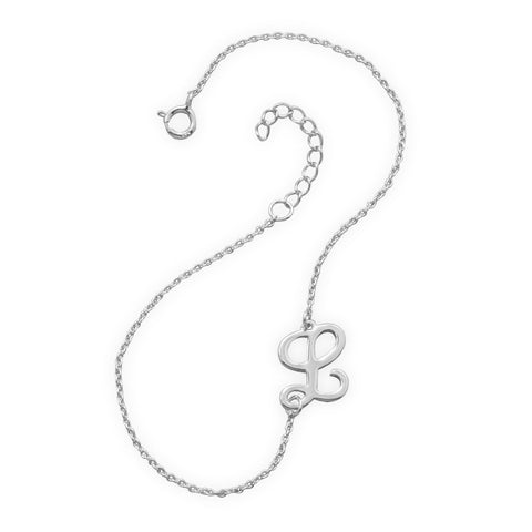 Rhodium Plated Script "L" Bracelet