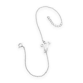 Rhodium Plated Script "V" Bracelet