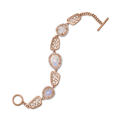7.5" 14 Karat Rose Gold Plated Rainbow Moonstone Toggle Bracelet