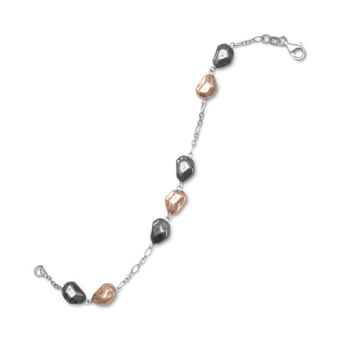 Rhodium Plated Bi Tone Pebble Bracelet
