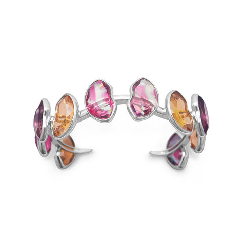 Rhodium Plated Multicolor Glass Cuff