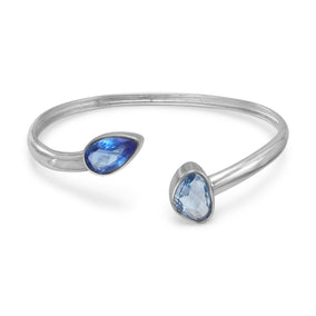 Rhodium Plated Blue Glass Cuff