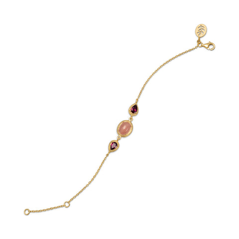 14 Karat Gold Plated Bracelet with Rhodolite Garnet and Moonstone