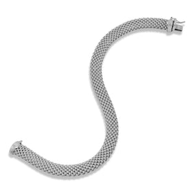 Rhodium Plated Hollow Beaded Mesh Bracelet