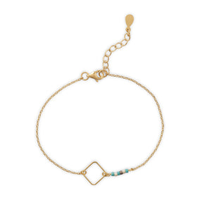 14 Karat Gold Plated Bracelet with Large Square Link and Glass Seed Beads