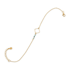 14 Karat Gold Plated Bracelet with Large Square Link and Glass Seed Beads