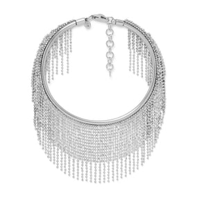 Rhodium Plated Flex Cuff with Dangling Beaded Strands