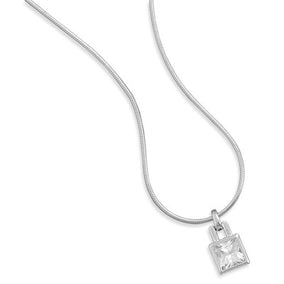 18" Rhodium Plated Necklace with 7mm Square CZ