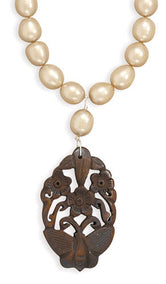 16"+2.5" Extension Cultured Freshwater Pearl Necklace with Carved Bone Drop