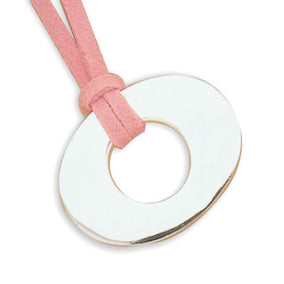 16"+2" Extension Polished Oval Ring with Pink Suede
