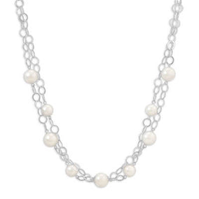 16"+2" Extension Double Strand White Glass Pearl Necklace