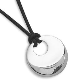 16" Black Cord Round Concave Pendant Necklace
