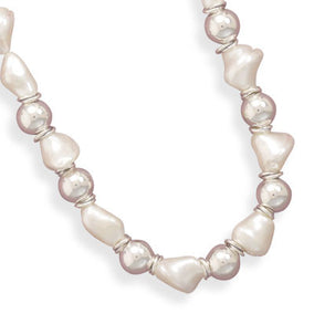 16" White Shell and Silver Bead Necklace