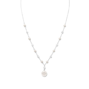 16" + 2" Extension White Coin Cultured Freshwater Pearl and Swarovski Crystal Necklace