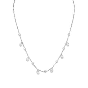 16"+1" Extension Rhodium Plated Bezel & Oval Faceted CZ Necklace