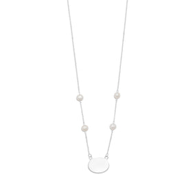 16" ID Tag Necklace with White Cultured Freshwater Pearls