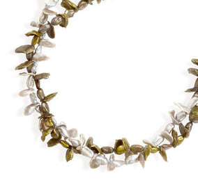 15"+3" Extension Double Strand Necklace with Keishi Shell and Rice Cultured Freshwater Pearls