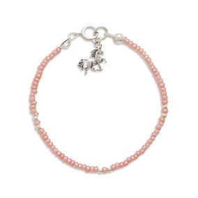 5" Pink Seed Bracelet with Unicorn Charm