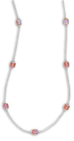 13"+2" Extension Pink Czech Glass Cubes with Liquid Silver Necklace