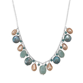 16"+1.5" Extension Amazonite Necklace with Cultured Freshwater Pearl and Crystal